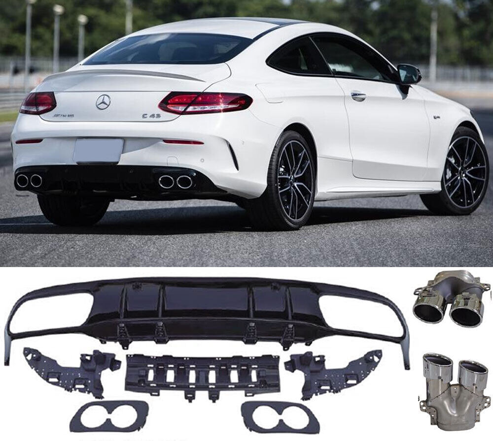 Per Mercedes C205 A205 Diffusore + Parafanghi Scarico (CROMATI) in Ottica AMG C4