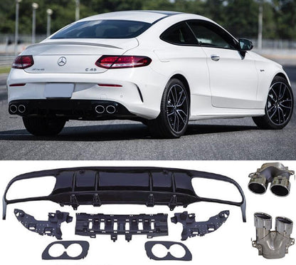 Per Mercedes C205 A205 Diffusore + Parafanghi Scarico (CROMATI) in Ottica AMG C4