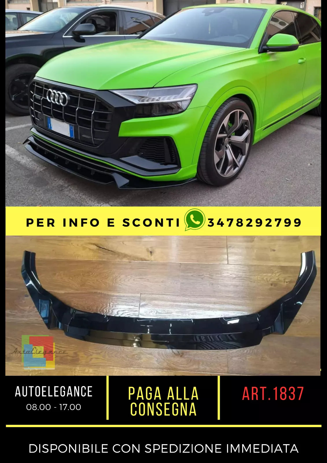 ✨✨SPLITTER NERO LUCIDO ADATTO PER AUDI Q8 2018-2024 S-line SQ8 ✨✨
