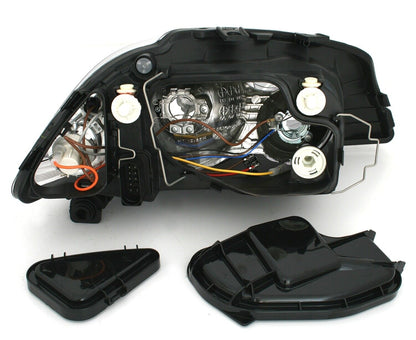 Headlight set for Seat Ibiza 6L Cordoba from 2002 - in black transparent glass H3 H7 