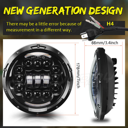 2 Fari A Led Rotondi Da 7" Pollici Hi/Lo Beam DRL Per Chevy Chevelle 1971-1973