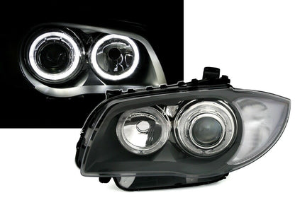 Angel Eyes Headlight with White LED Rings for BMW 1 Series E87 E81 E82 E88 Grey 