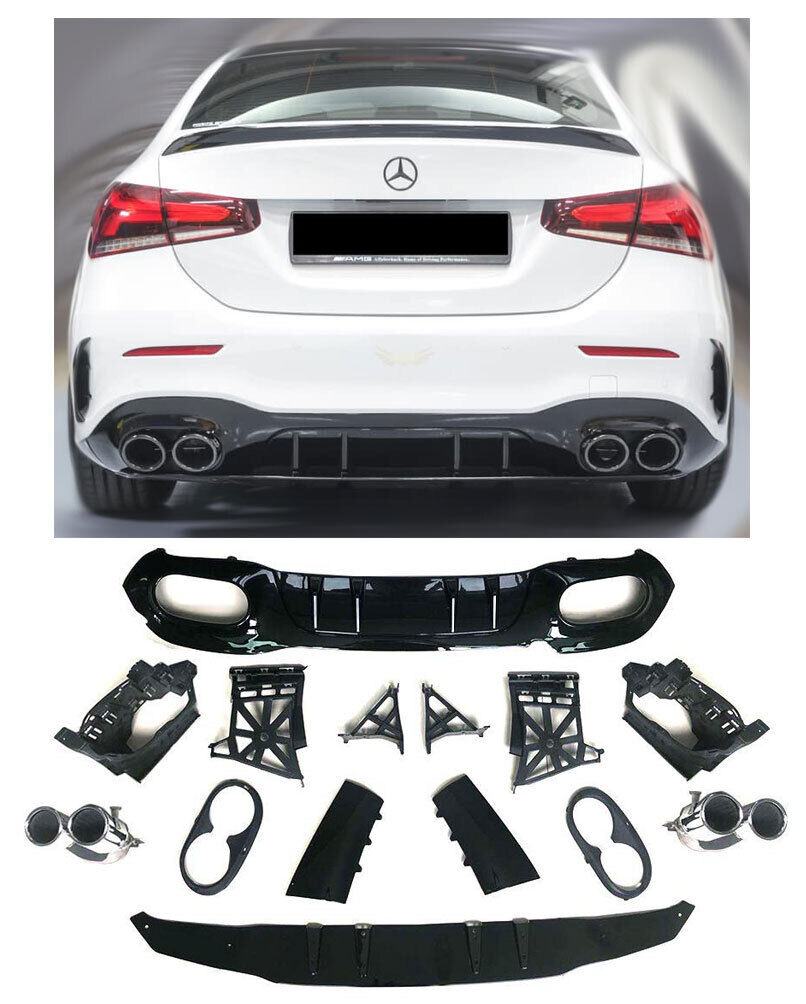 Per Mercedes Classe A V177 Diffusore berlina + Paraurti (CROMATI) 2X2 OTTICA AMG