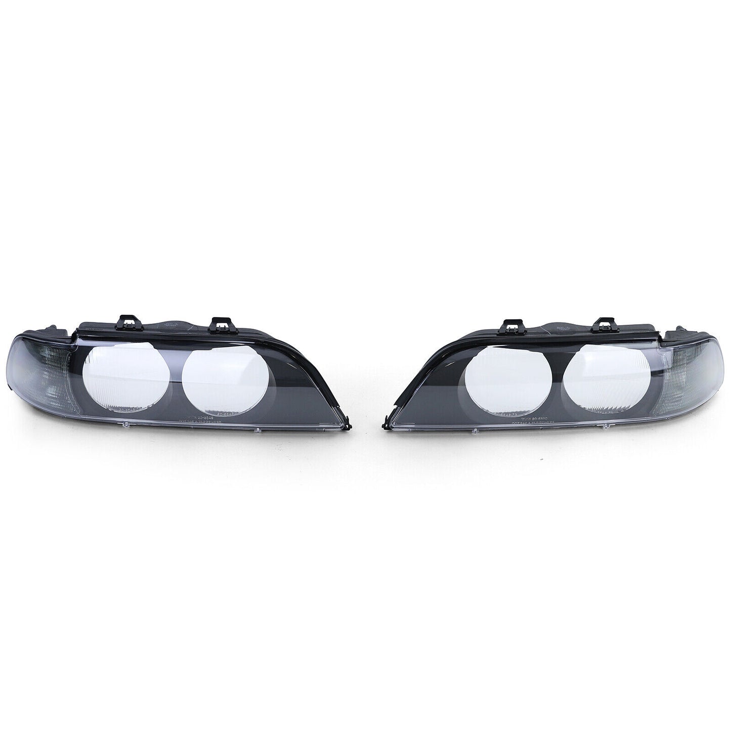 Pair of Headlight Lenses Black Smoke TYC compatible for BMW 5 Series E39 