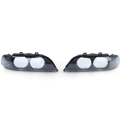 Pair of Headlight Lenses Black Smoke TYC compatible for BMW 5 Series E39 