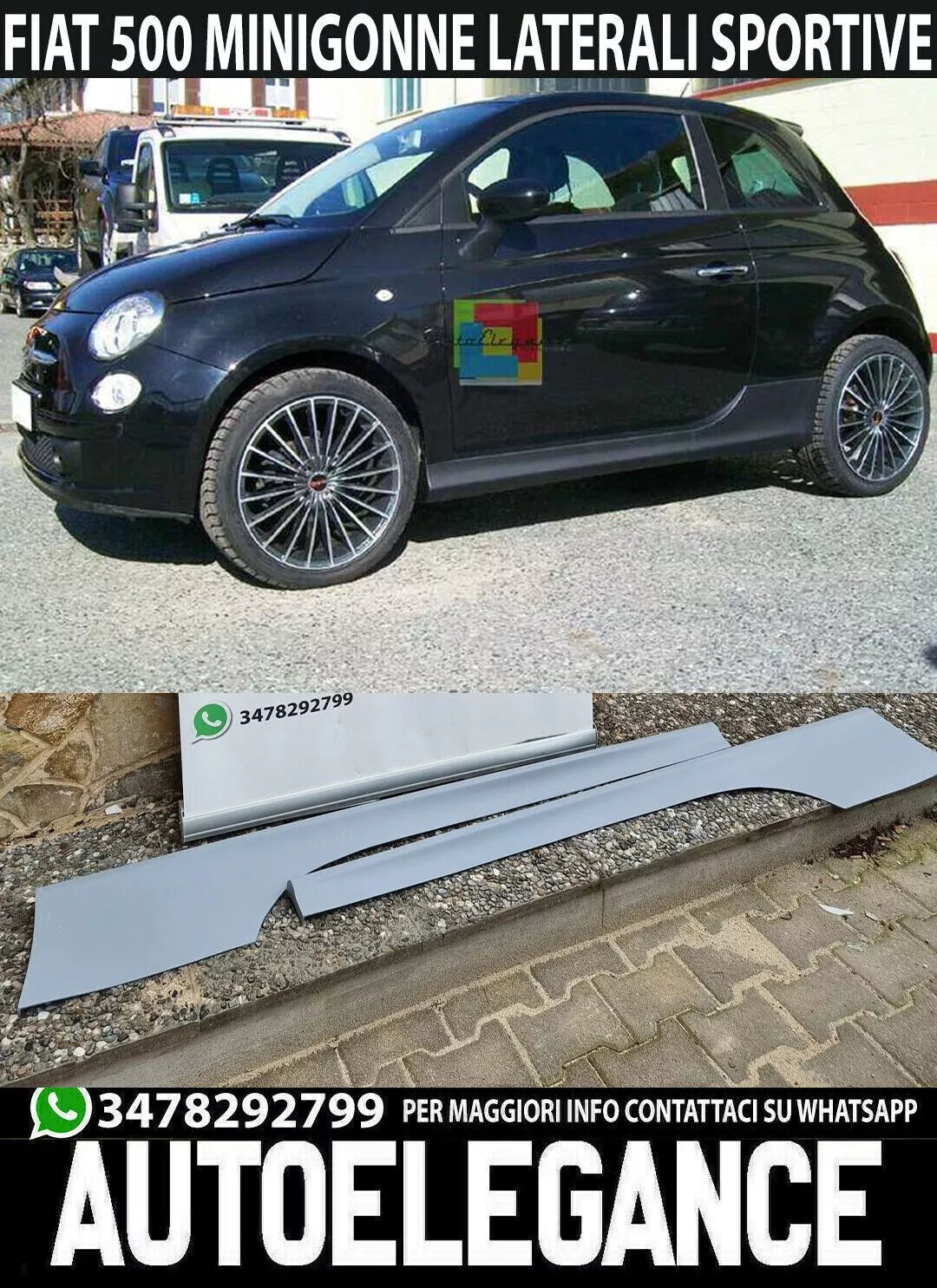 COPPIA PANNELLI LATERALI FIAT 500 SPORTY LOOK SOTTOPORTA VRT 0089