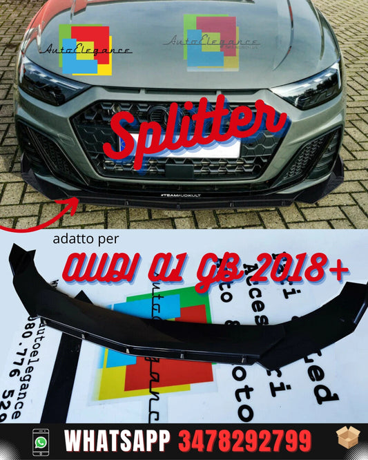 0037 AUDI A1 GB 2018+ LAMA SOTTO PARAURTI ANTERIORE IN ABS LOOK RS NERO -