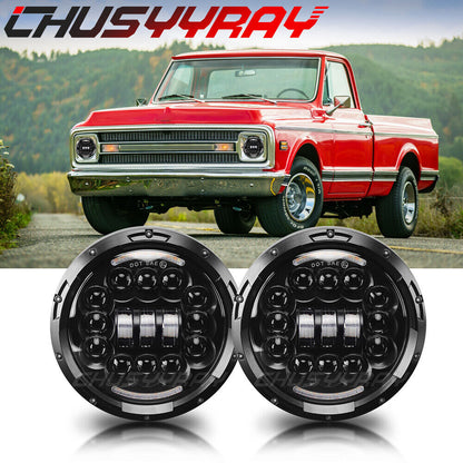 7 Inch Round LED Headlights HI/LO Amber Halo For Chevy C10 C20 Camaro Nova