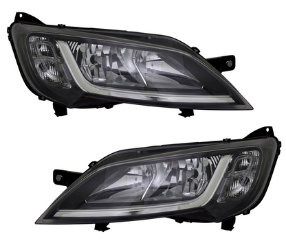 Headlight Set for Citroen Fiat Peugeot LWR Actuator TFL DRL H7 Black 