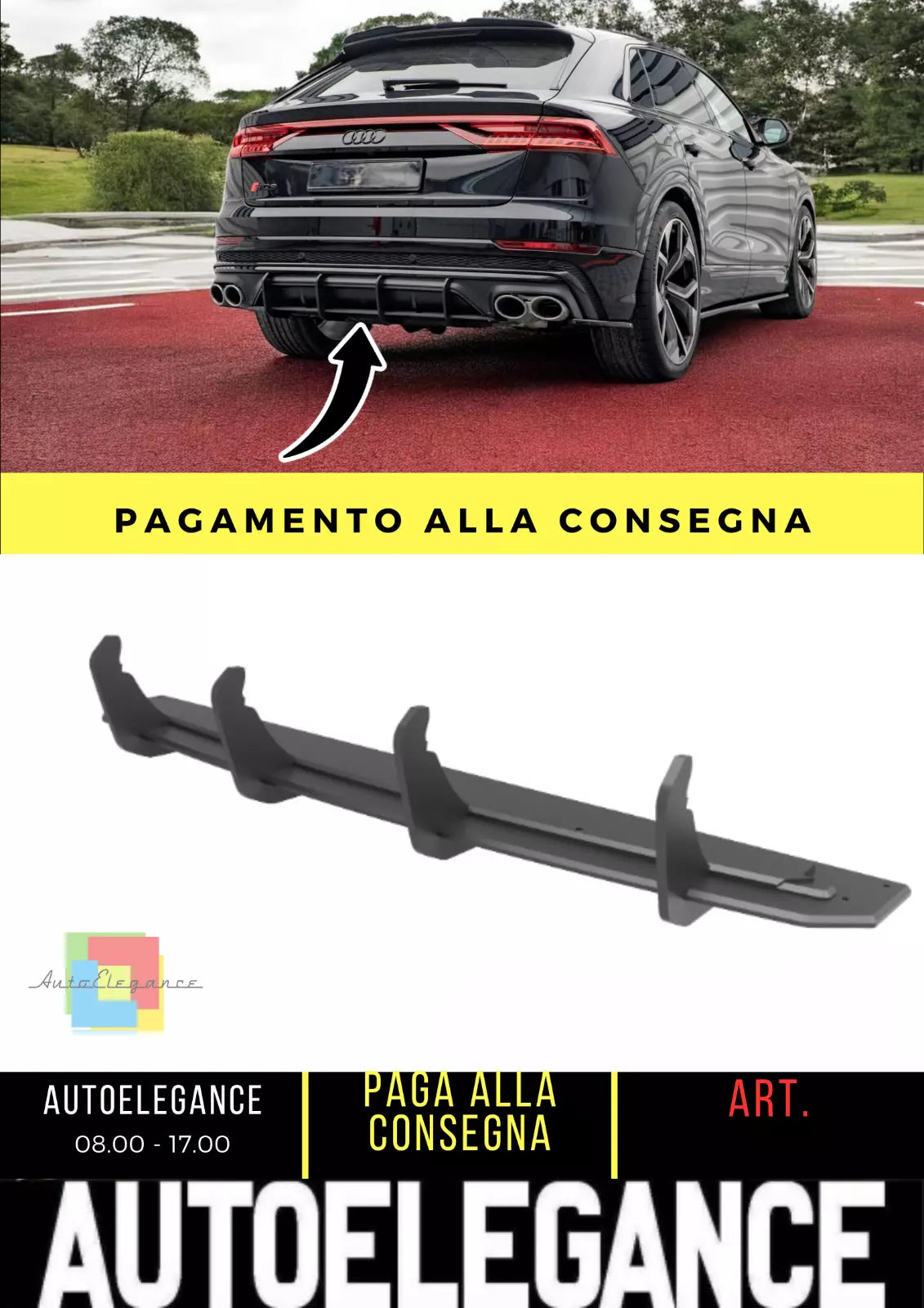 ⭐ Diffusore Posteriore Nero Farato Street Pro adatto per Audi SQ8 Mk1 ⭐