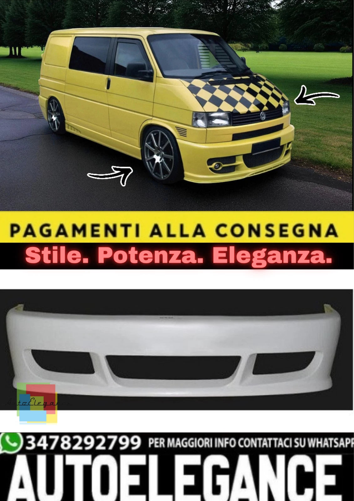 💫Kit Carrozzeria SS Look per VW T4 Transporter (1990–2003) Paraurti Anteriore💫