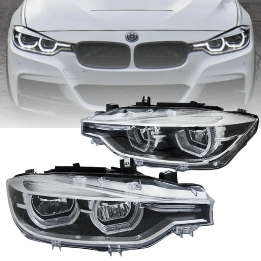 fari full led Angel Eyes neri per BMW Serie 3 F30/F31 LCI 2015-2018 - solo per alogeni