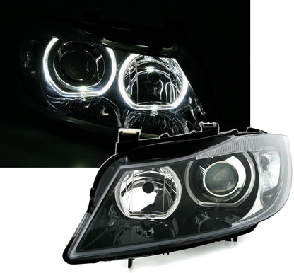 Set Occhi d'Angelo Faro per BMW E90 E91 Anno 05-08 Anello LED Nero Bianco