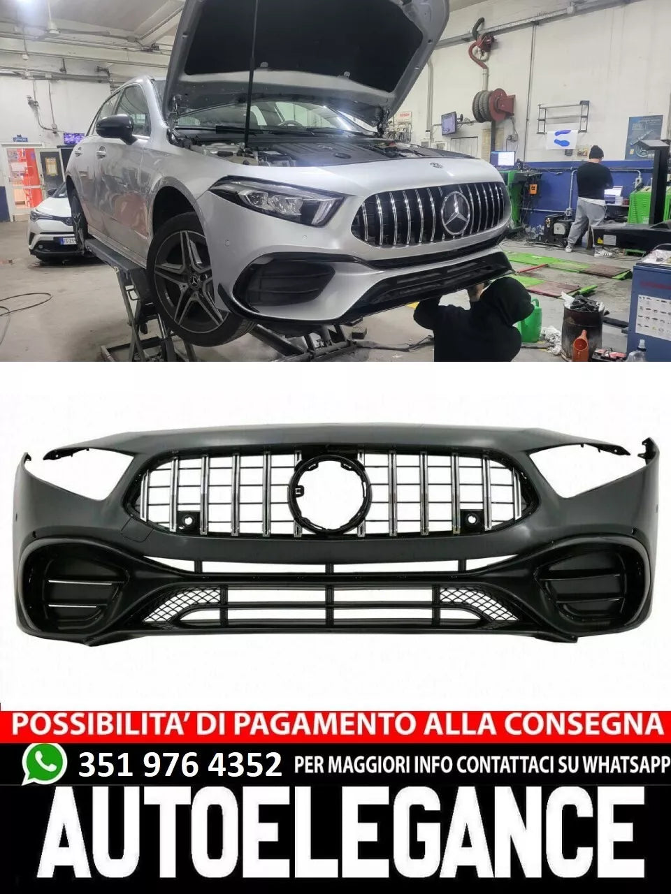 0221 PARAURTI PER MERCEDES-BENZ CLASSE A W177 LOOK AMG A45S + GRIGLIA CROMATA
