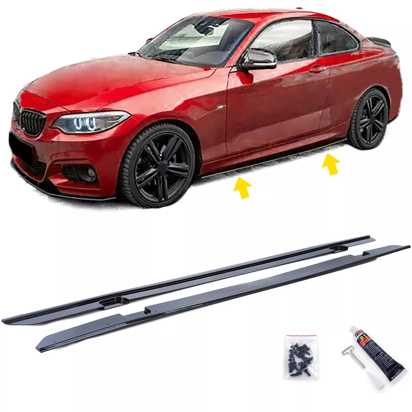 ✨Black Side Skirts Attachment Fit For 13-17 BMW 2 Series F22 F23✨