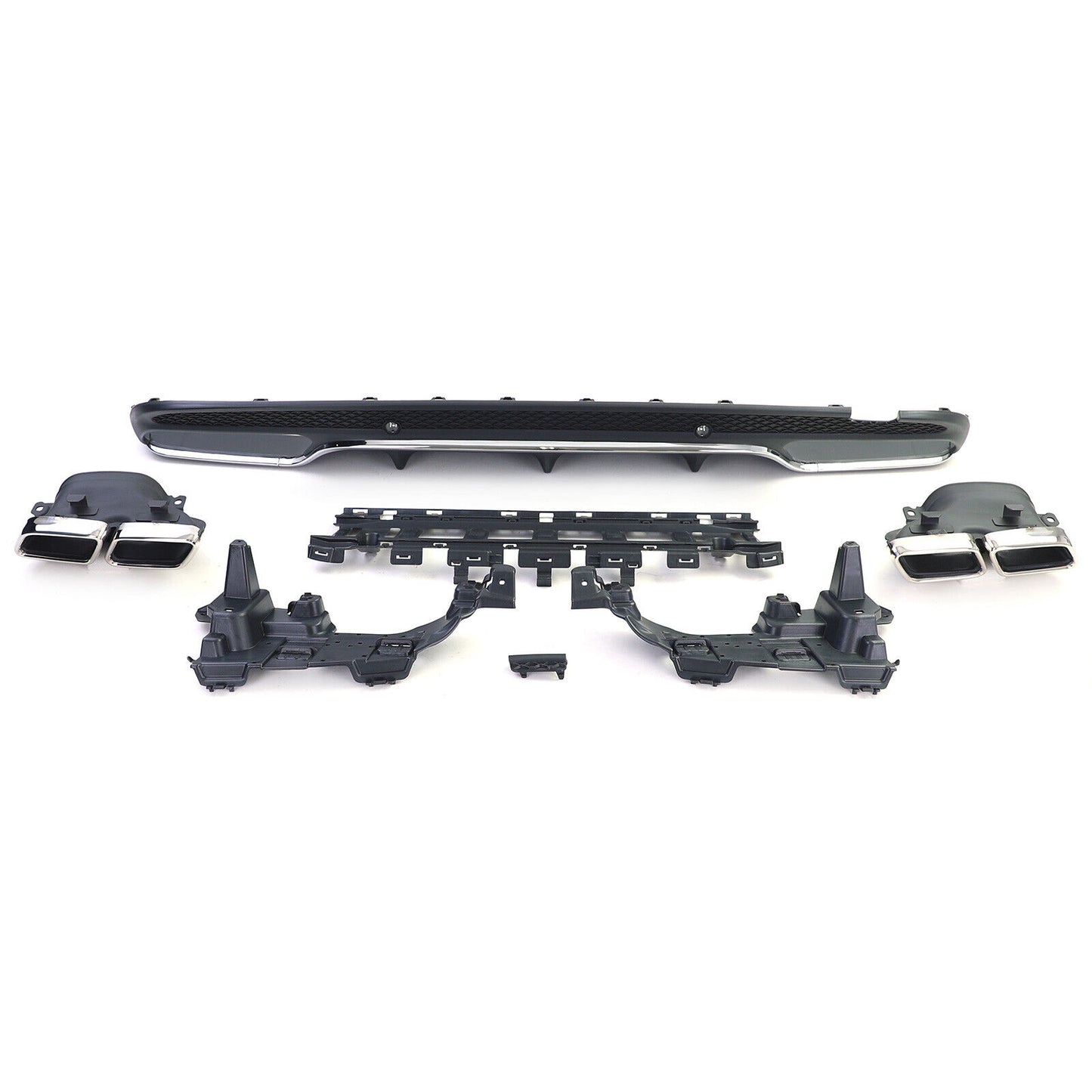 Aftermarket Chrome Sport Rear Diffuser with Exhaust Tips Compatible with Mercedes C W205 S205 14-18 