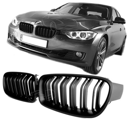ADATTO A BMW SERIE 3 F30 F31 SPORT GRIGLIA RADIATORE DOPPIO PONTE NERO OPACO