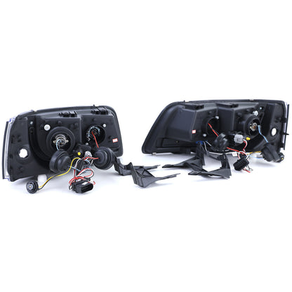 Fari con luci di marcia diurna a LED in ottica nera aftermarket compatibile con VW Transporter Bus T5 03-09