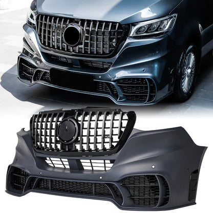 Front bumper suitable for Mercedes Sprinter W907 910 black chrome 