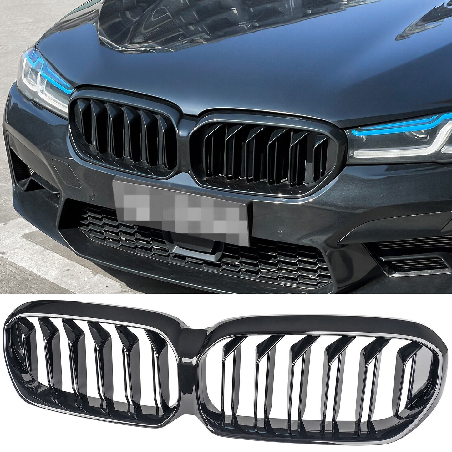 Griglia rene doppia passerella adatta per BMW Serie 5 G30 G31 2020 - nero