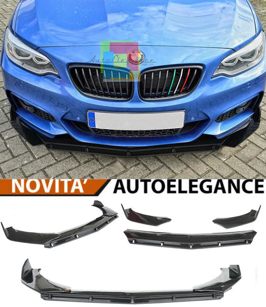 SPLITTER BMW SERIE 2 F22 F23 LIP NERO LUCIDO SOTTO PARAURTI ABS RS DESIGN 3P .-