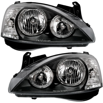 Angel Eyes Headlight Set for Opel Corsa C 00-06 in Black H7 Left Right 
