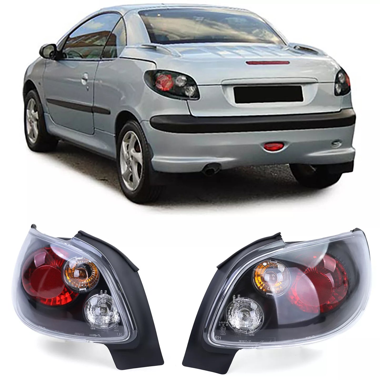 💎Black Glass Rear Light for Peugeot 206 CC Coupe Cabrio 00-08💎