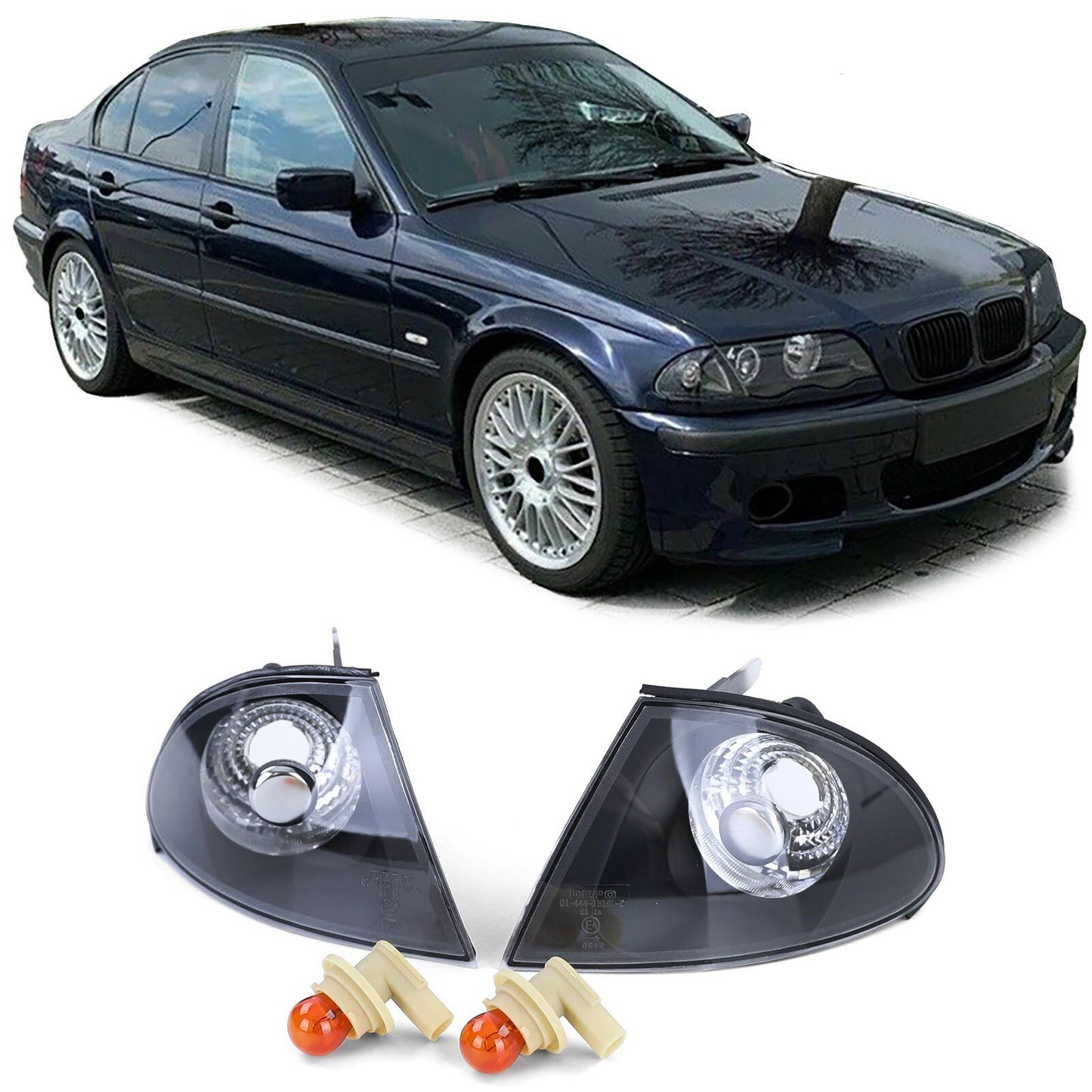 Indicatore di direzione in vetro trasparente fumè nero aftermarket compatibile con BMW Serie 3 E46  98-01