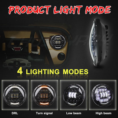 DOT 60W 7" inch LED Headlight Hi/Lo Projector Beam for Jeep Wrangler JK TJ LJ CJ 