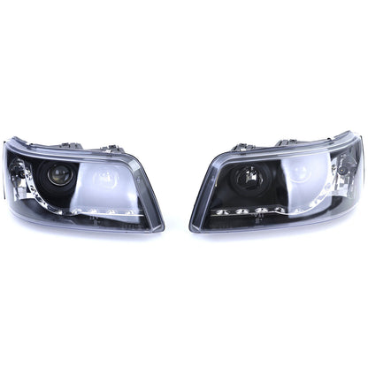 Fari con luci di marcia diurna a LED in ottica nera per VW Transporter Bus T5 03-09