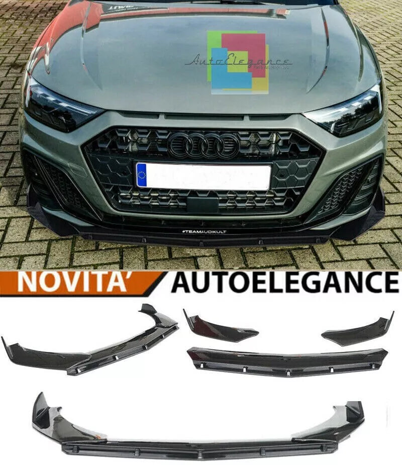 AUDI A1 GB 2018+ SPLITTER PARAURTI ANTERIORE NERO LUCIDO LOOK RS - 3P -