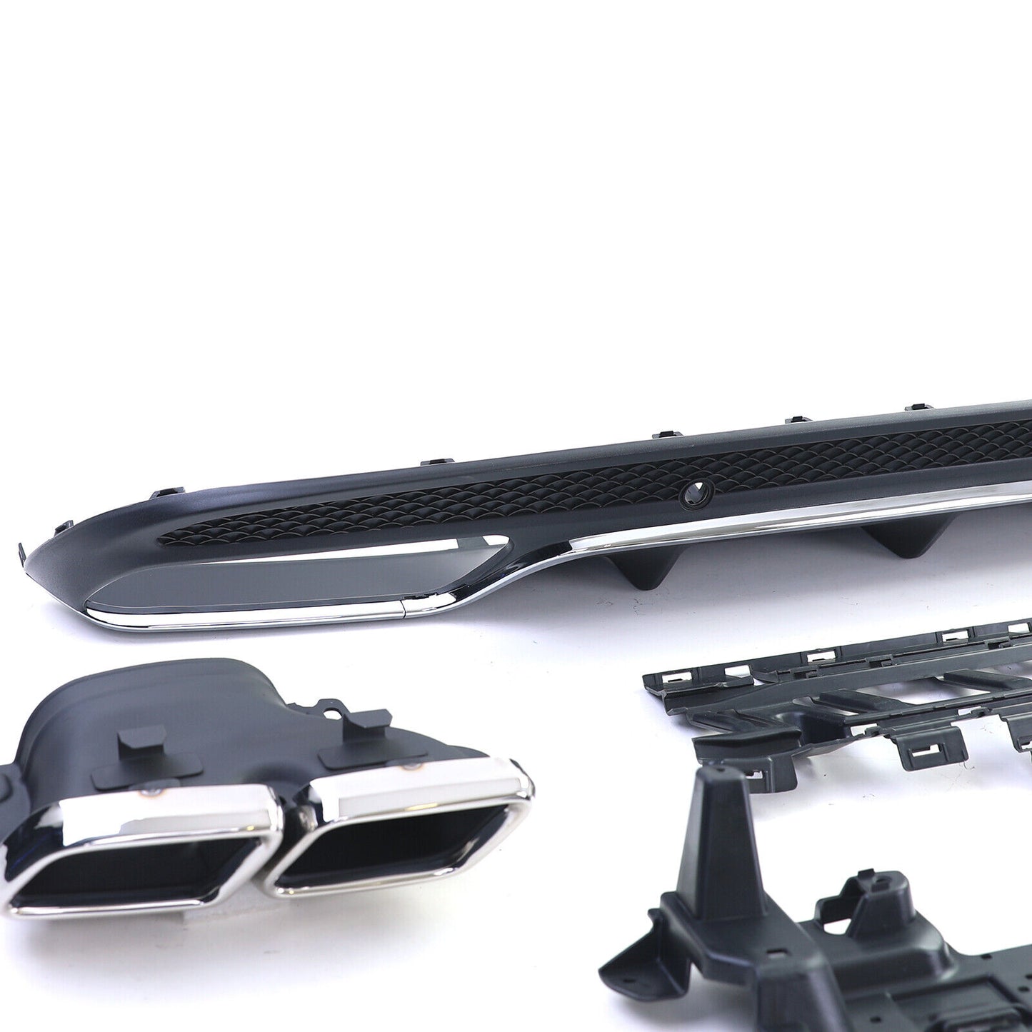 Aftermarket Chrome Sport Rear Diffuser with Exhaust Tips Compatible with Mercedes C W205 S205 14-18 