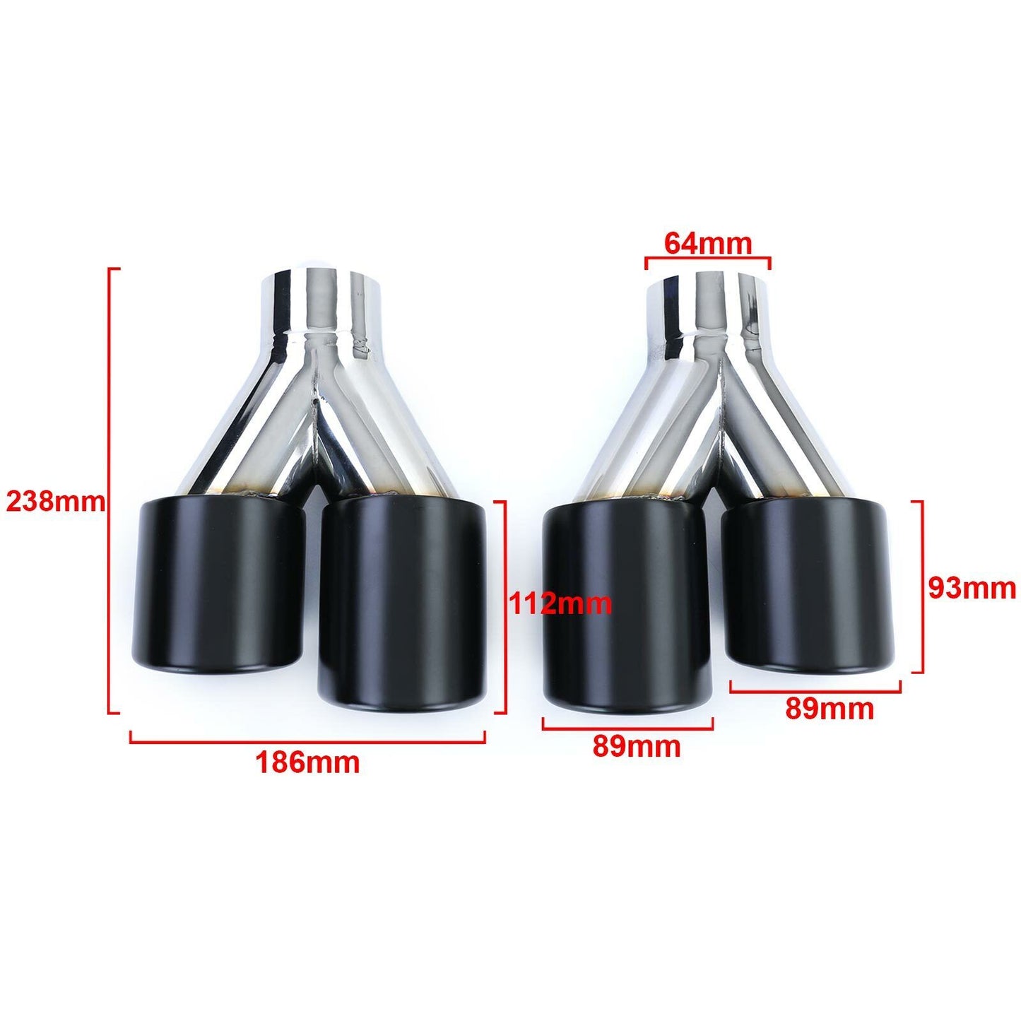 Tubo di scarico sportivo in acciaio inox Trims Nero 89mm Doppio Tondo Universale