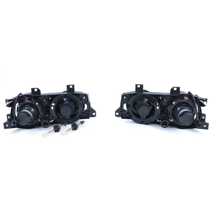 Aftermarket Black Smoke Headlight Pair Compatible with BMW 5 Series E34 88-95 7 Series E32 88-94 