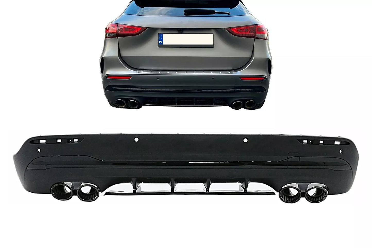 💎Punte del diffusore cromate per Mercedes GLA H247 Sport Line Aero Night Pack💎