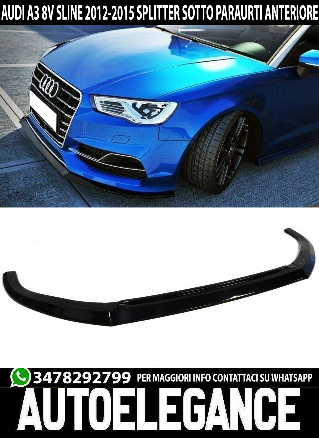 SPLITTER Pour AUDI A3 8V 2012-2015 Sous Pare-Chocs Avant ABS Lip Noir Brillant
