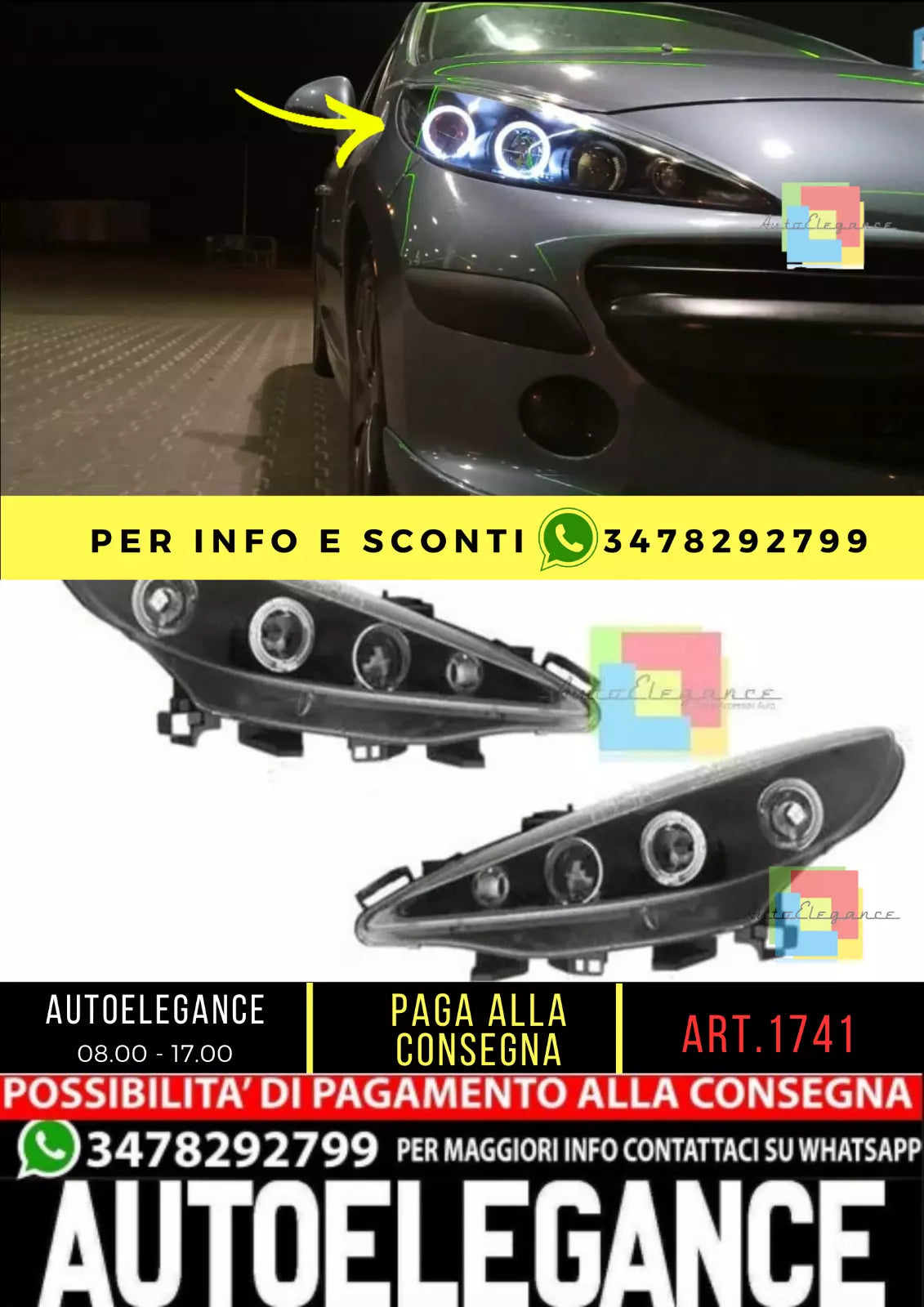 ⭐ 1741 Scheinwerfer Vorne Passend Für Peugeot 207 207 Cc 2006-2012 Black Angel