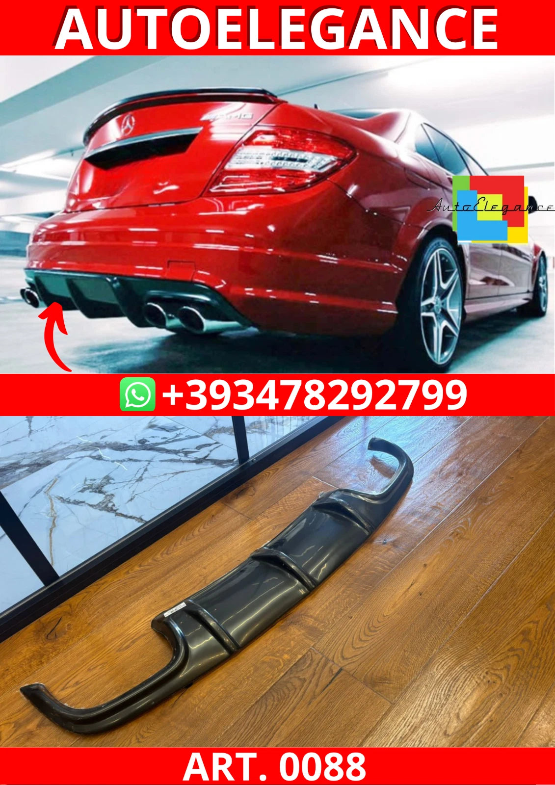 💕ART. 0088 DIFFUSORE CLASSE C W204 2007-2011 AMG 2+2 NERO LUCIDO💕