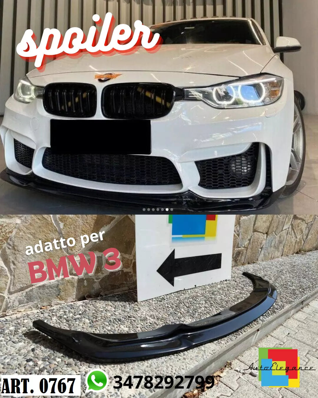 0767 SPOILER PER BMW 3 F30 F31 SOTTO PARAURTI ANTERIORE M3 SPLITTER PARAURTI SPORTIVO
