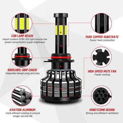 9005 9006 LED Headlight Kit Bulbs Combo 6000K High-Low Beam 