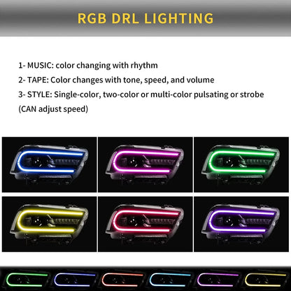 2011-2014 Dodge Charger RGB LED Headlights Black Dual Beam 