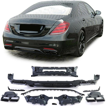 Diffusore posteriore sportivo con doppi terminali di scarico nero compatibile per Mercedes Classe S W222 17-20