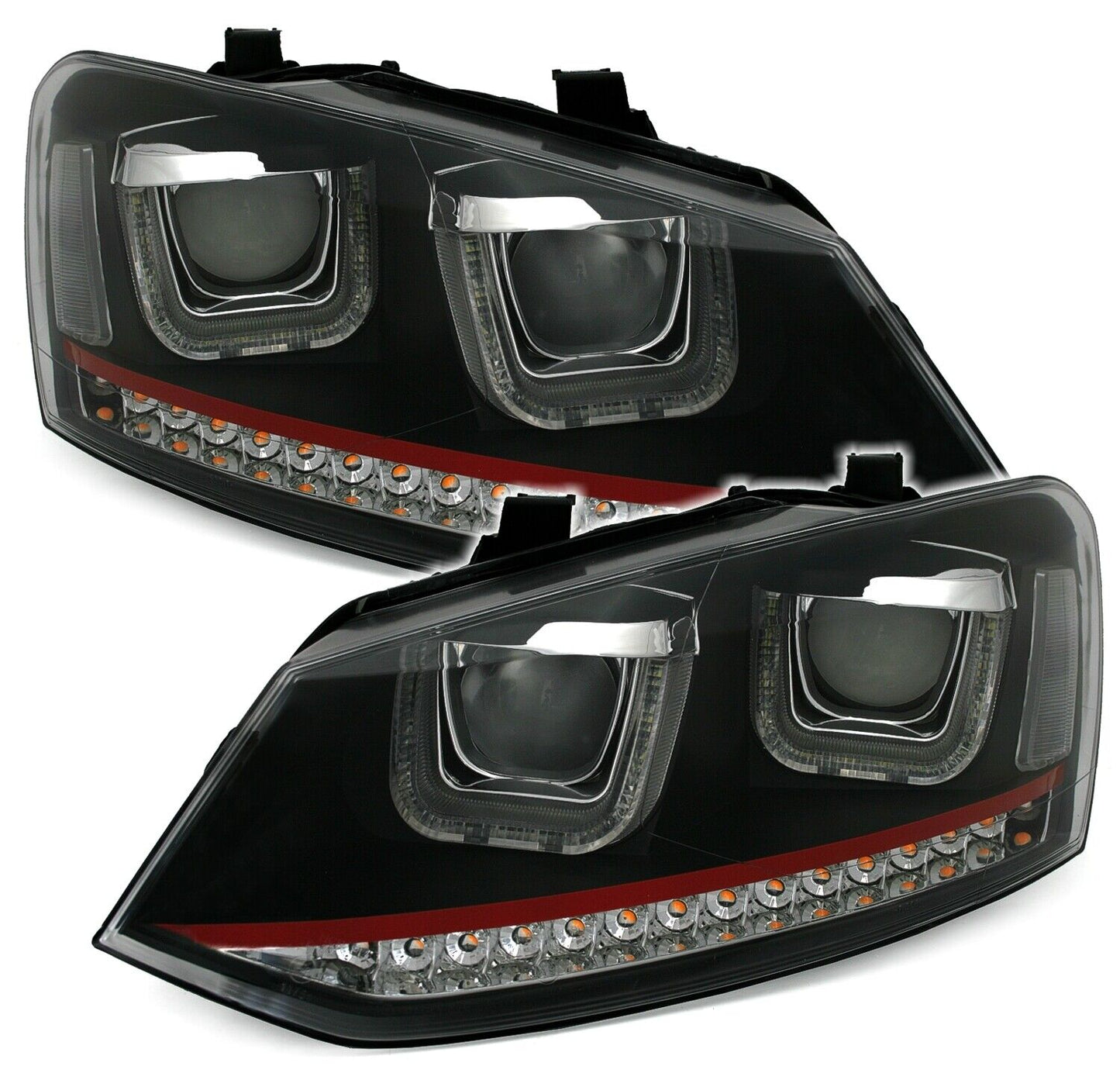 Set fari per VW Polo 6R / 6C con striscia rossa U-Tube LED