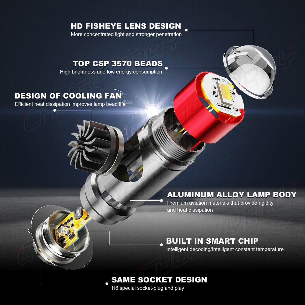 For Yamaha YFZ450 YFZ 450 YFZ450R LED 2004-2019 2020 2021 White Headlight Bulb 