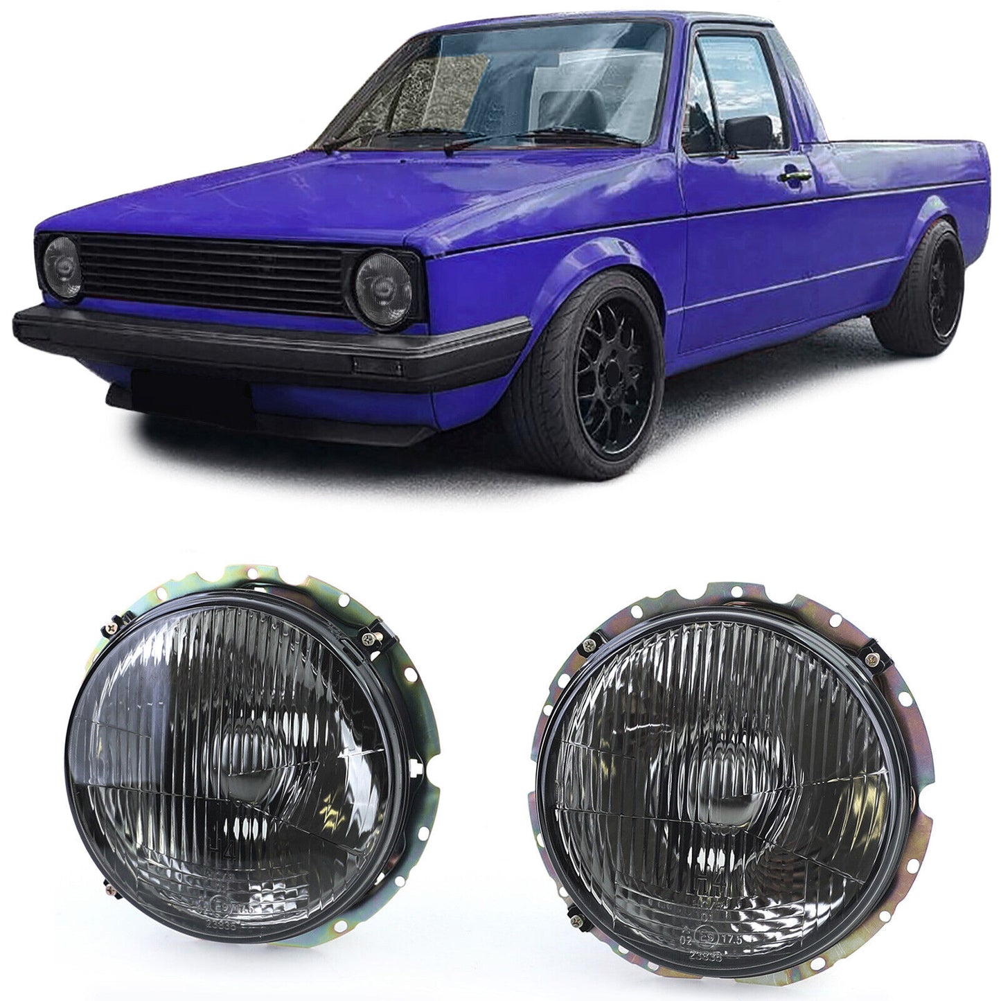 Coppia fari neri fumè adatti per VW Caddy I 82-92 + Jetta I 79-84