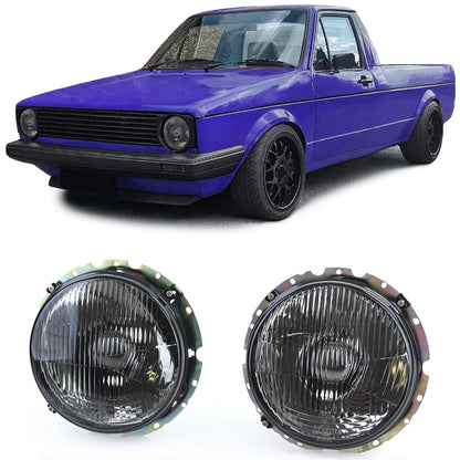 Coppia fari neri fumè adatti per VW Caddy I 82-92 + Jetta I 79-84