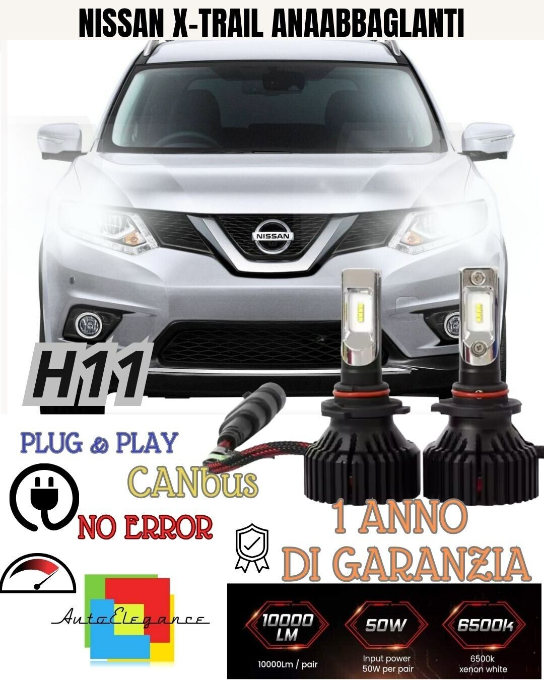 Set luci LED anabbaglianti H11 6000K 9800 lumen Canbus Nissan T32