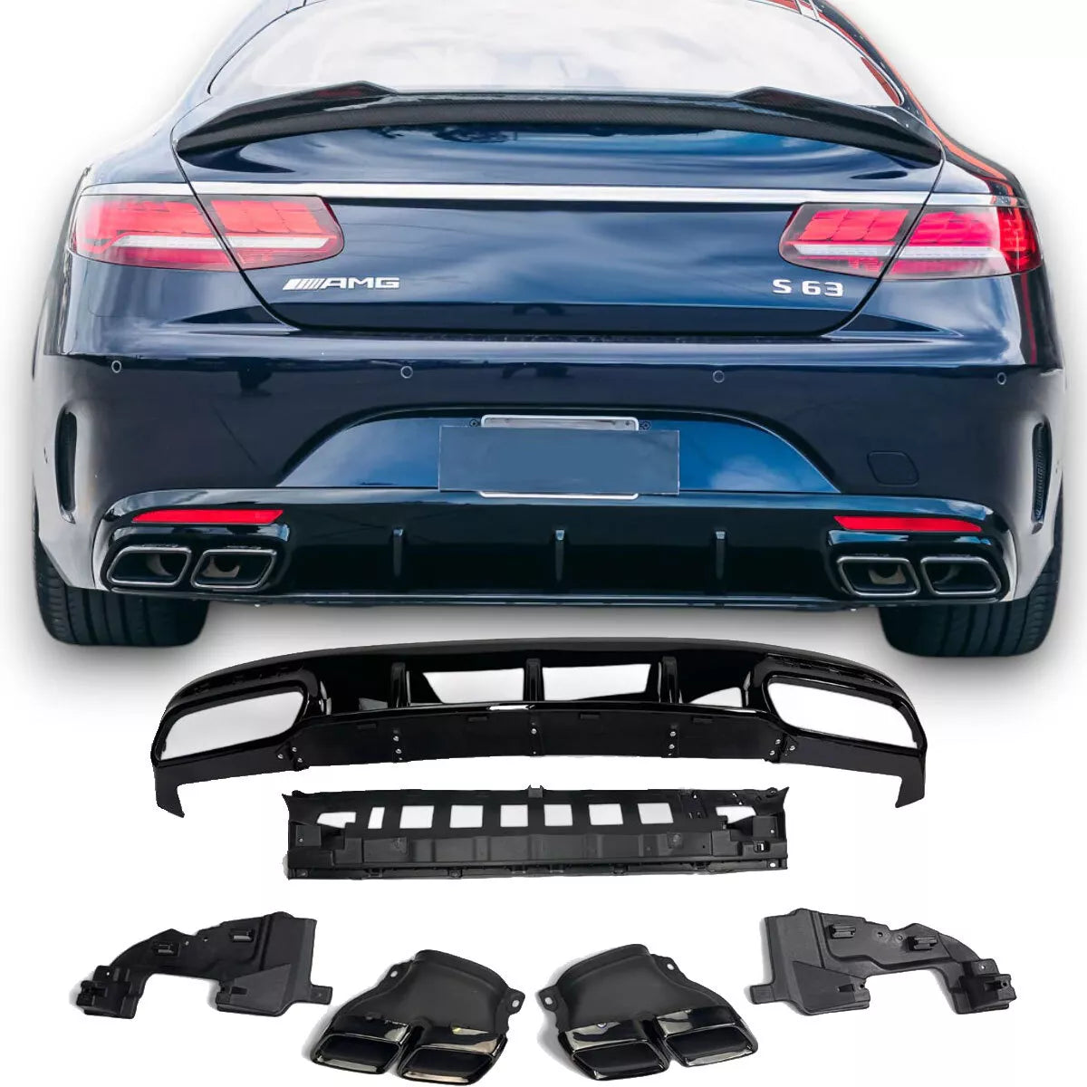😎Diffusore+ Terminali Di Scarico(NOIR) Adatto Per Mercedes S-KL.S63 😎