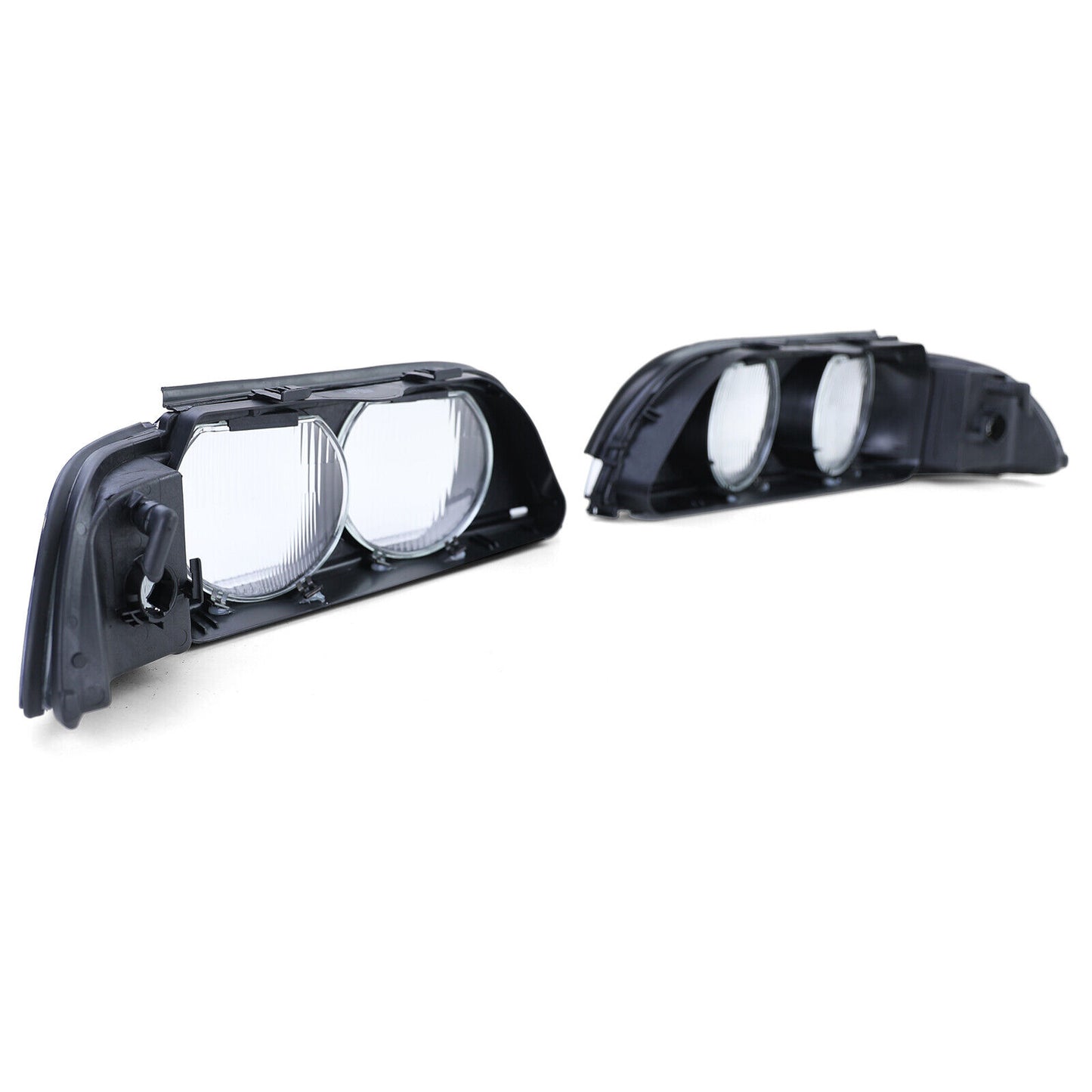 Pair of Headlight Lenses Black Smoke TYC compatible for BMW 5 Series E39 