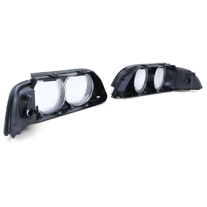 Pair of Headlight Lenses Black Smoke TYC compatible for BMW 5 Series E39 